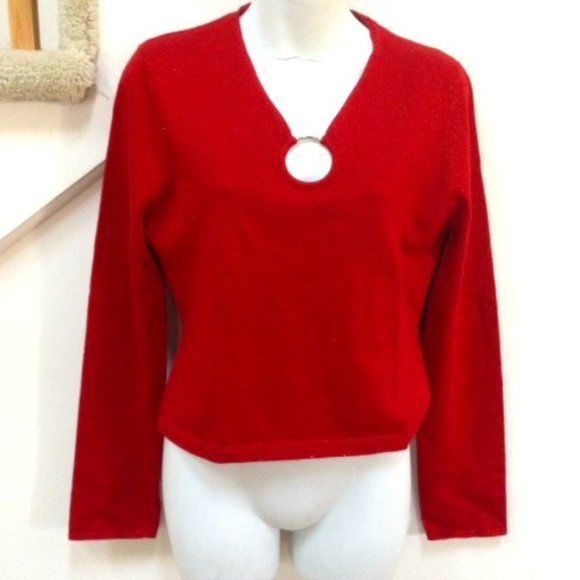 LUCIDITY Sweaters - LUCIDITY Sweater Size L, Color - Red, 58% Rayon, 13% Nylon, 6% Metallic